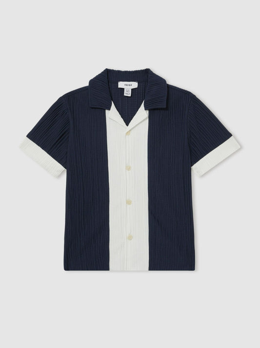 9-13 yrs Plissé Colour-Block Shirt Navy/White | Children & Baby
