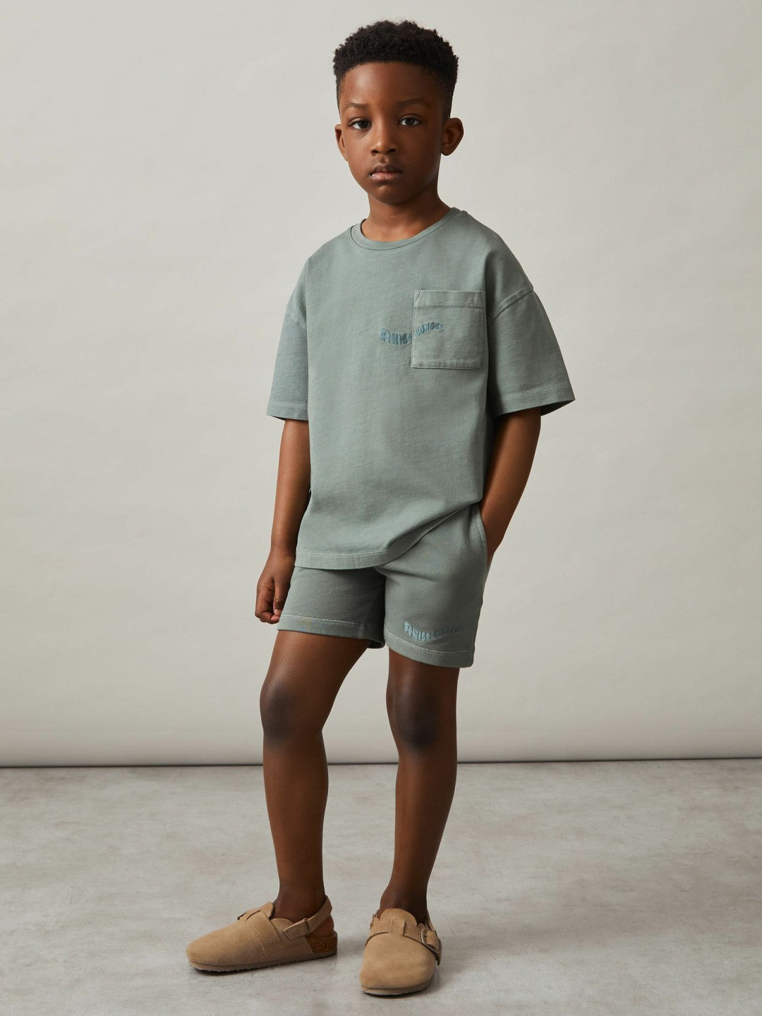 9-13 yrs Cotton Palm-Embroidery Oversize T-Shirt Washed Sage | Children & Baby
