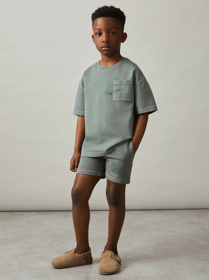 9-13 yrs Cotton Palm-Embroidery Oversize T-Shirt Washed Sage | Children & Baby