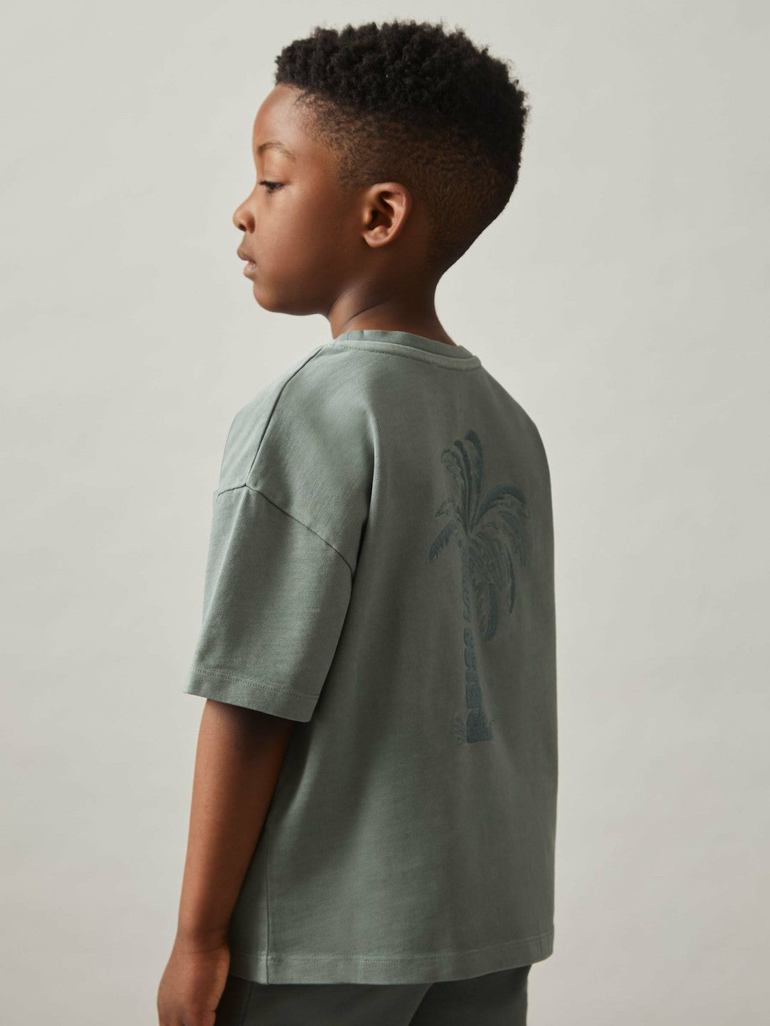 9-13 yrs Cotton Palm-Embroidery Oversize T-Shirt Washed Sage | Children & Baby