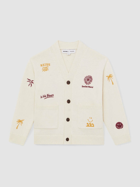 4-9 yrs SmileyWorld Embroidery Cardigan Unisex Fit Off White | Children & Baby