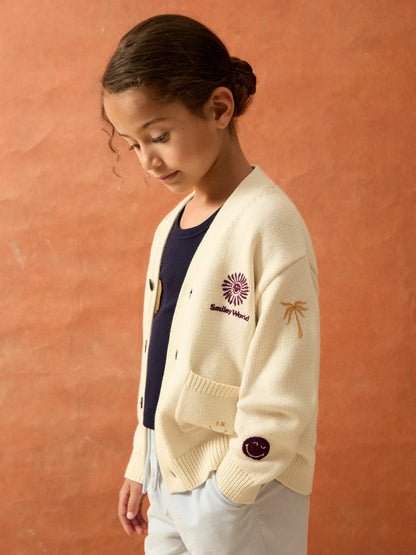 4-9 yrs SmileyWorld Embroidery Cardigan Unisex Fit Off White | Children & Baby