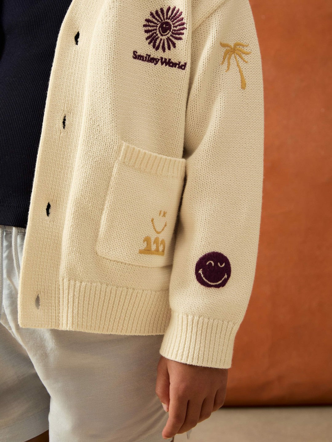 4-9 yrs SmileyWorld Embroidery Cardigan Unisex Fit Off White | Children & Baby