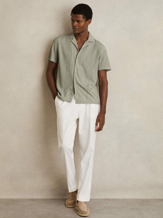 Textured Stripe Cuban Collar Shirt Sage/White | Men