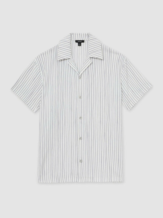 Textured Stripe Cuban Collar Shirt White/Soft Blue | Men