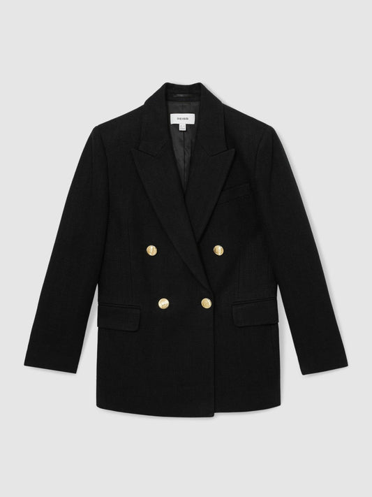 Oversized Double-Breasted Blazer Linen-Blend Black | Women