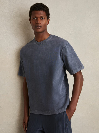 Cotton Garment-Dyed Oversize T-Shirt Indigo Blue | Men