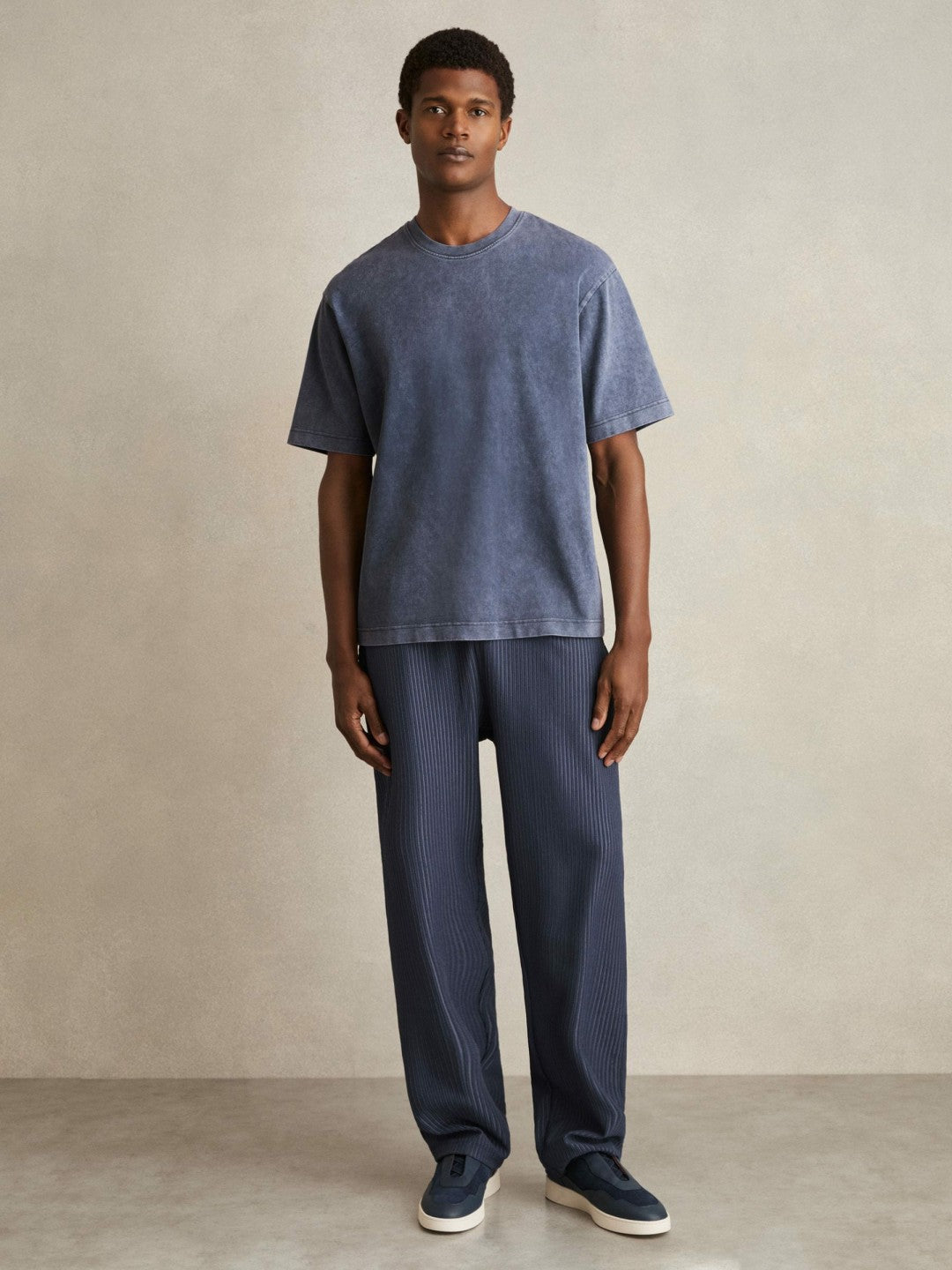 Cotton Garment-Dyed Oversize T-Shirt Indigo Blue | Men