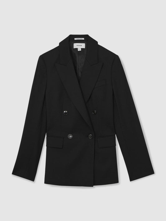 Wool Blend Double Breasted Suit Blazer Black | Women