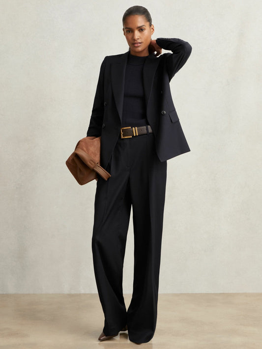 Wool-Blend Wide-Leg Suit Trousers Navy | Women