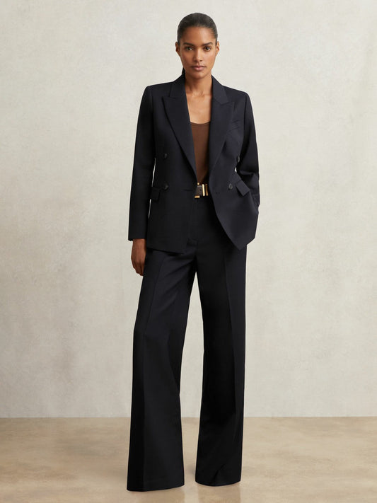 Petite Wool Blend Double Breasted Suit Blazer Navy | Women