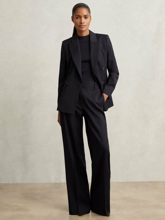 Petite Wool-Blend Wide-Leg Suit Trousers Navy | Women