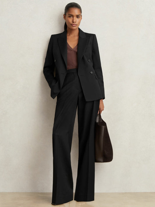 Petite Wool Blend Double Breasted Suit Blazer Black | Women