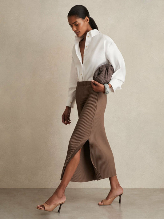 Pleated Jersey Midi Skirt Chocolate | Women