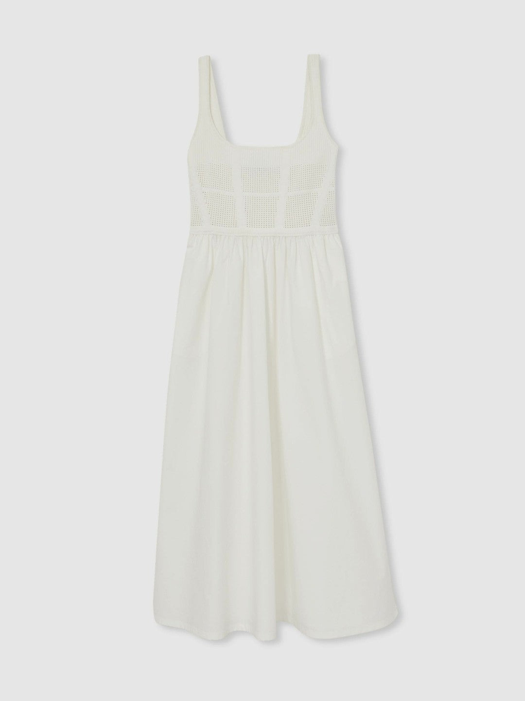 Perforated-Knit Cotton-Skirt Midi Dress Ivory | Women