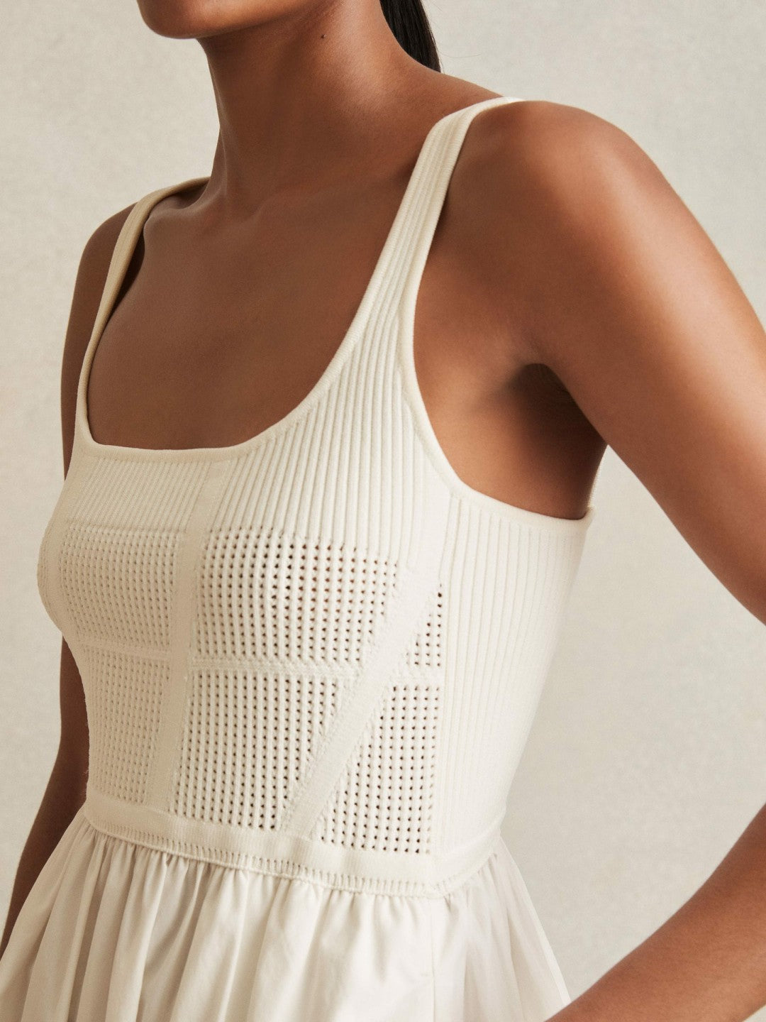 Perforated-Knit Cotton-Skirt Midi Dress Ivory | Women