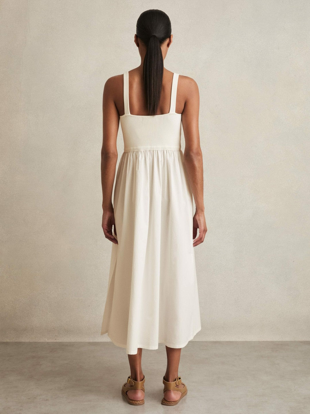 Perforated-Knit Cotton-Skirt Midi Dress Ivory | Women