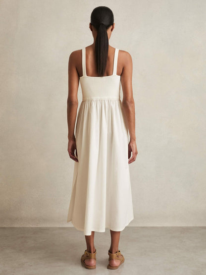 Perforated-Knit Cotton-Skirt Midi Dress Ivory | Women