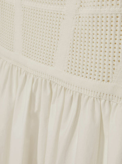 Perforated-Knit Cotton-Skirt Midi Dress Ivory | Women