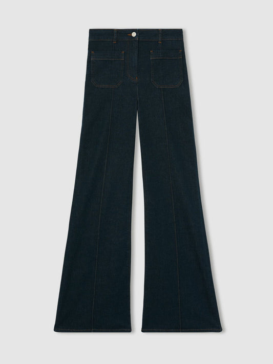 Petite Patch-Pocket Flared Jeans Dark Blue | Women