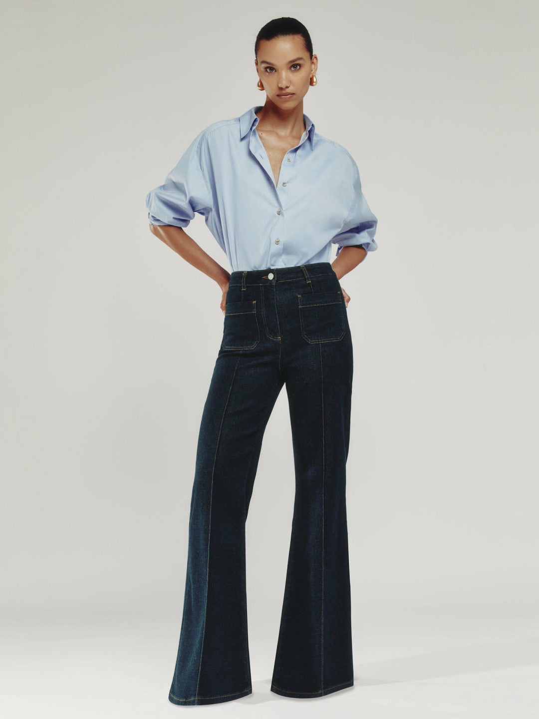 Petite Patch-Pocket Flared Jeans Dark Blue | Women