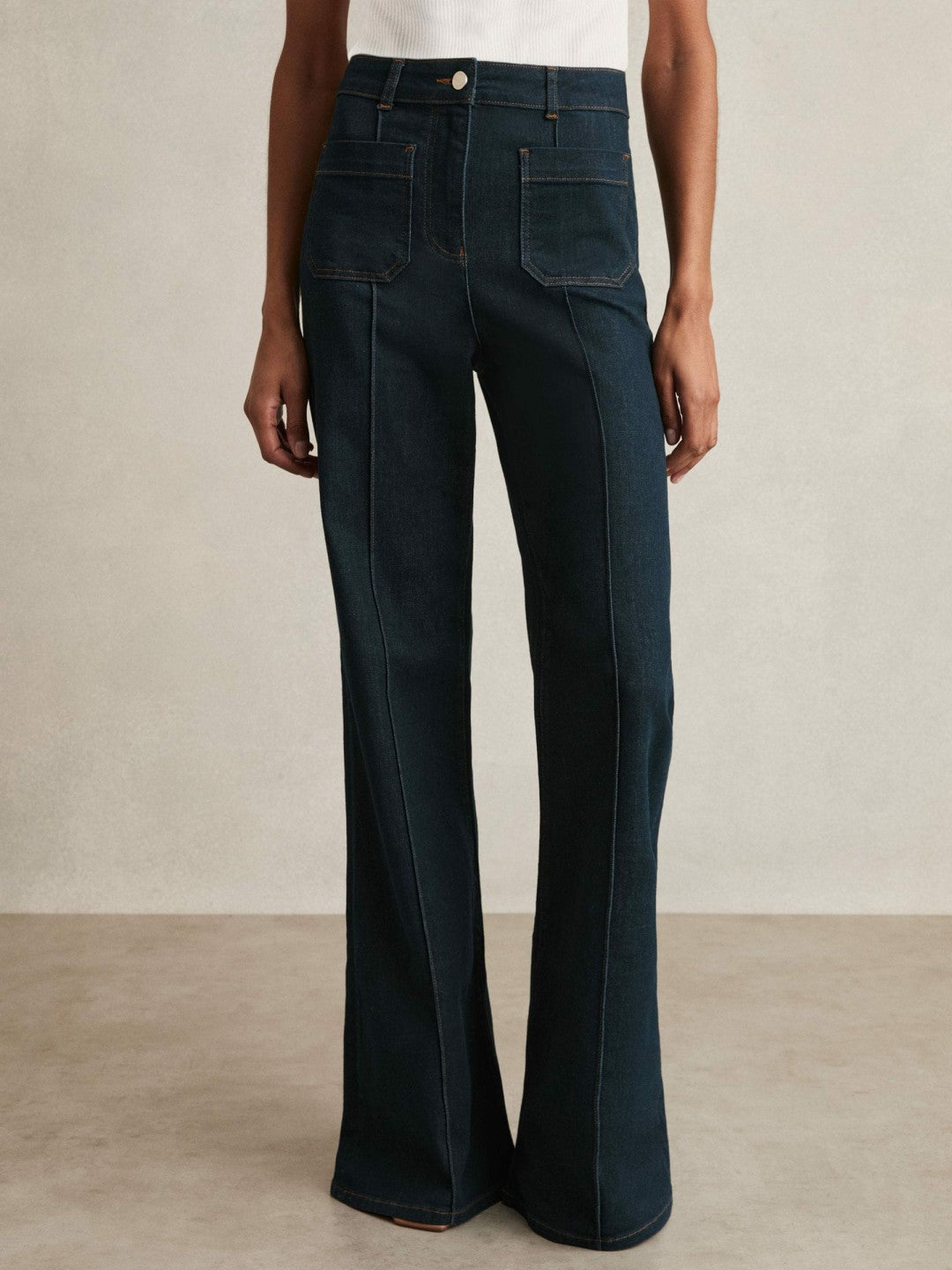 Petite Patch-Pocket Flared Jeans Dark Blue | Women