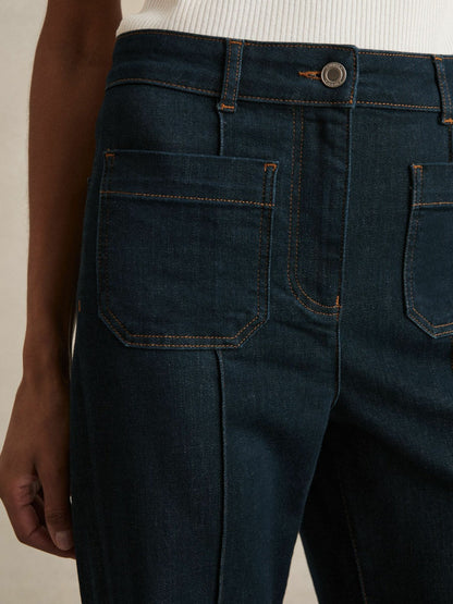 Petite Patch-Pocket Flared Jeans Dark Blue | Women
