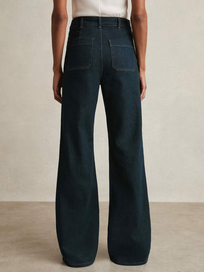 Petite Patch-Pocket Flared Jeans Dark Blue | Women