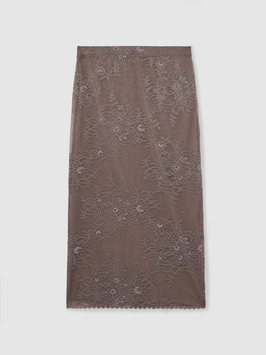 Lace Pencil Skirt Taupe Brown | Women