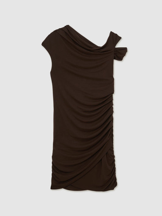 Ruched Jersey Mini Dress Chocolate Brown | Women