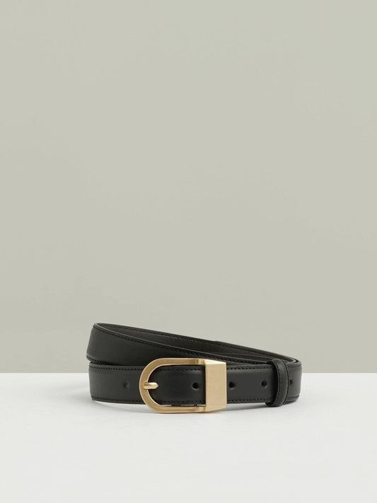 Leather Curved-Buckle Belt Black | Women