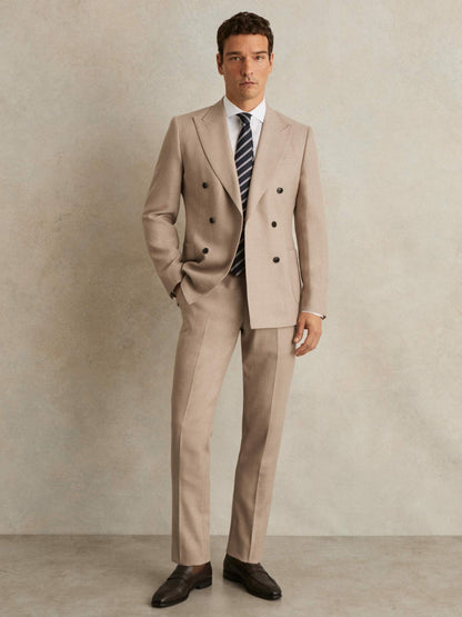 Wool-Blend Slim-Fit Suit Trousers Oatmeal Brown | Men