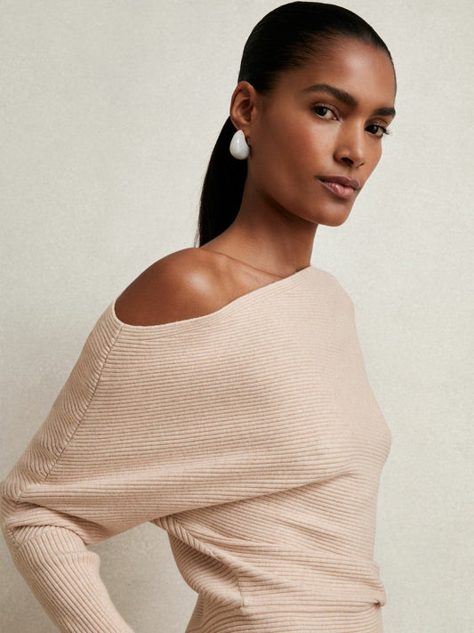 Asymmetric Draped Knitted Jumper Oatmeal Neutral | Women