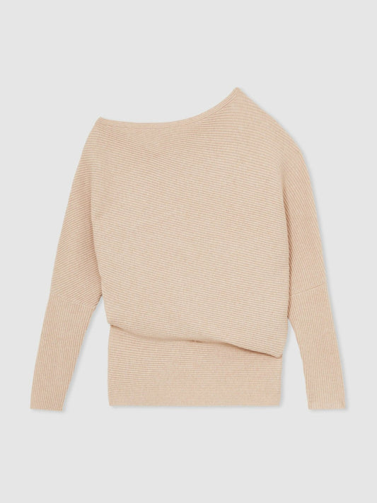 Asymmetric Draped Knitted Jumper Oatmeal Neutral | Women
