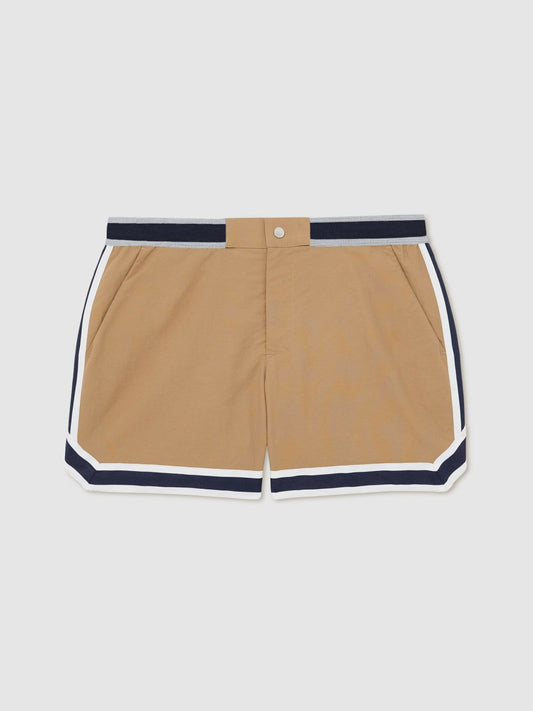 | Ché Stripe-Trim Swim Shorts Camel | Men