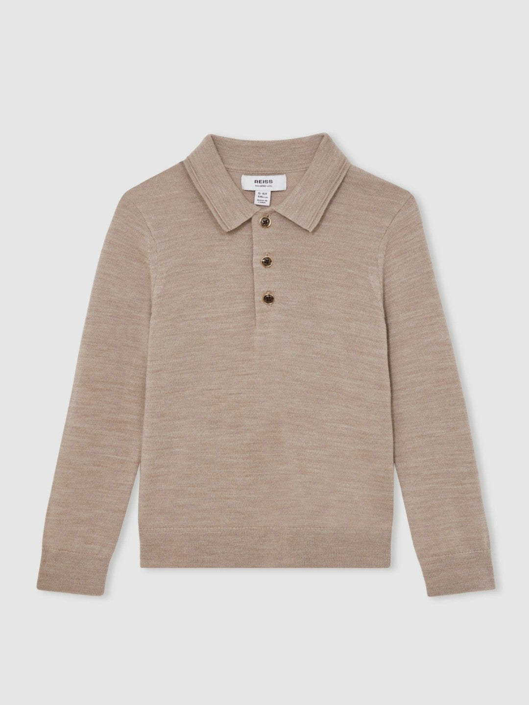 4-9 yrs Merino Wool Long-Sleeve Polo Shirt Wheat Melange | Children & Baby