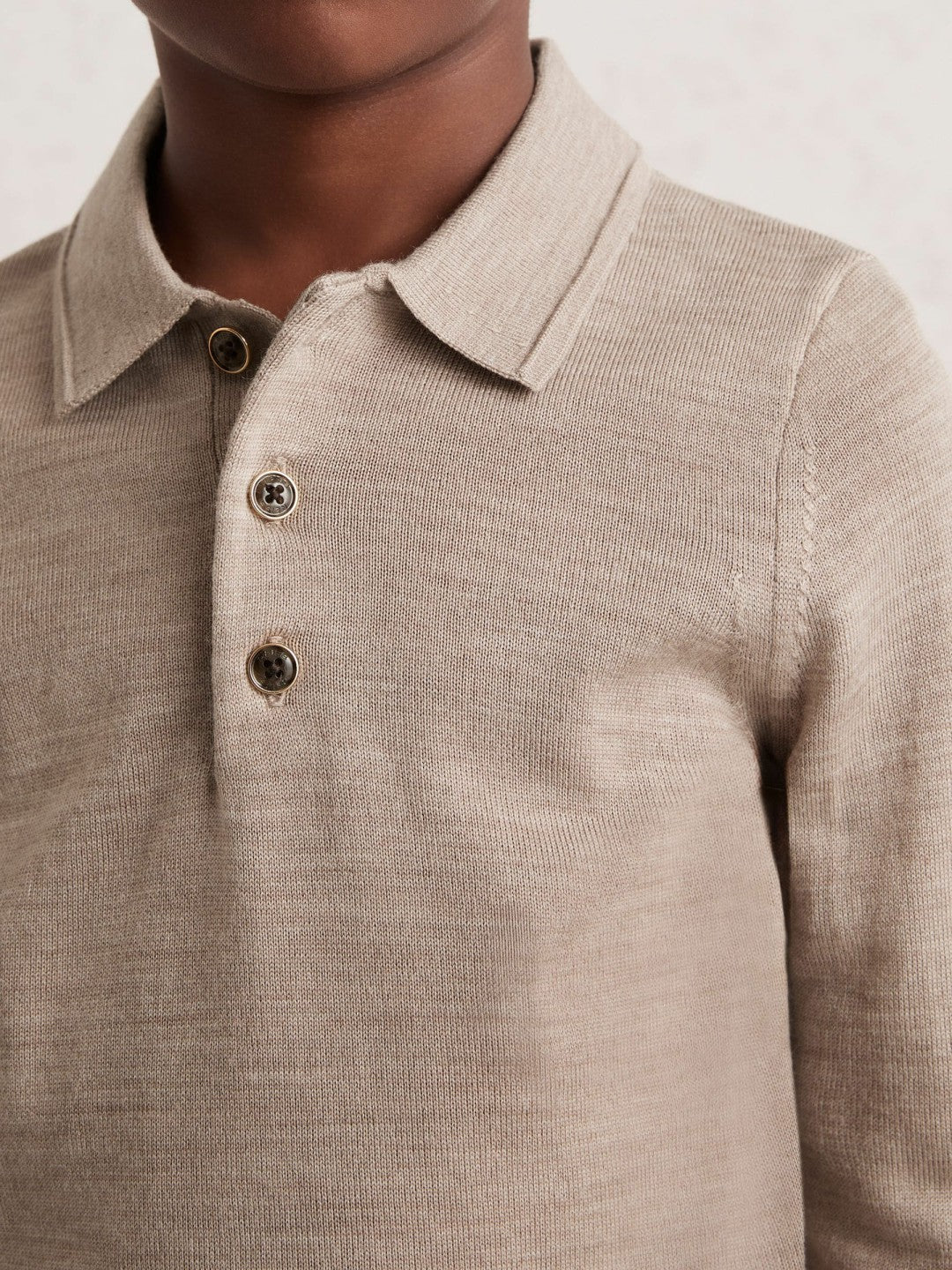 4-9 yrs Merino Wool Long-Sleeve Polo Shirt Wheat Melange | Children & Baby