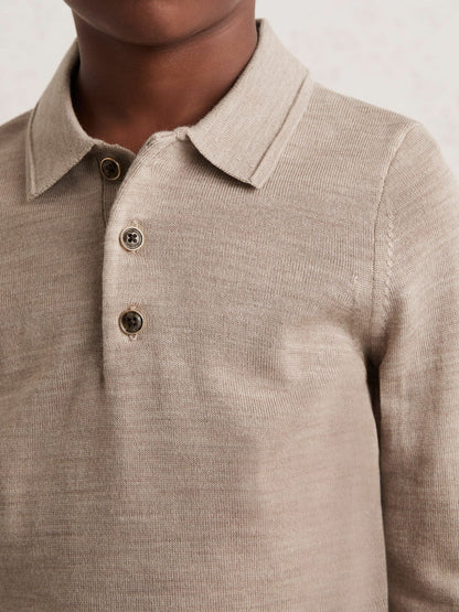 4-9 yrs Merino Wool Long-Sleeve Polo Shirt Wheat Melange | Children & Baby