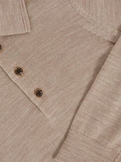 9-13 yrs Merino Wool Long-Sleeve Polo Shirt Wheat Melange | Children & Baby