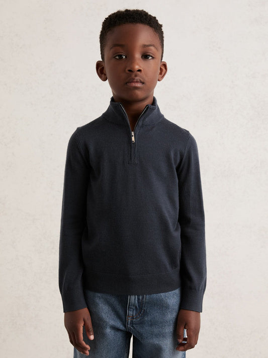 3-9 yrs Merino Wool Half-Zip Funnel Neck Jumper Midnight Navy | Children & Baby