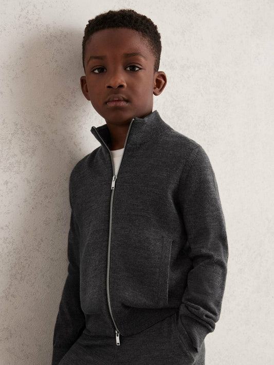 3-9 yrs Merino Wool-Blend Zip-Through Cardigan Derby Grey Melange | Children & Baby