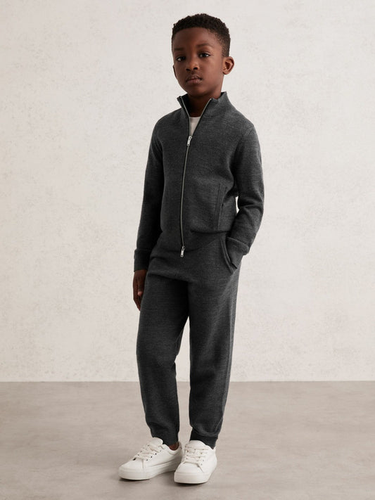 9-13 yrs Merino Wool-Blend Zip-Through Cardigan Derby Grey Melange | Children & Baby