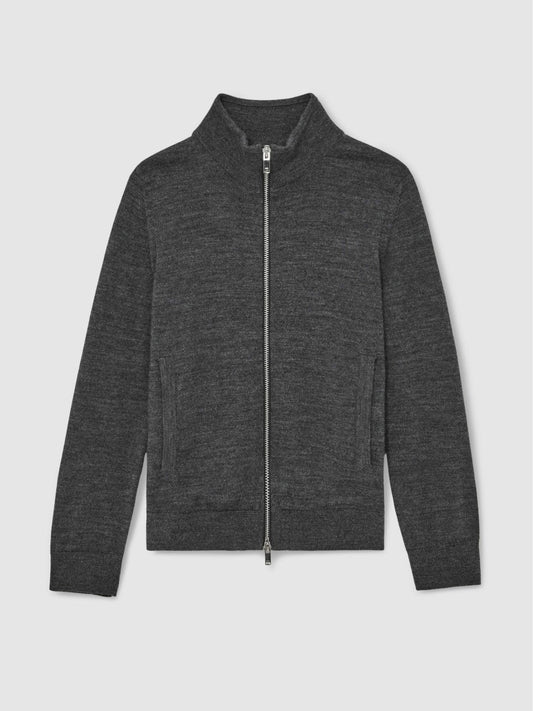 9-13 yrs Merino Wool-Blend Zip-Through Cardigan Derby Grey Melange | Children & Baby