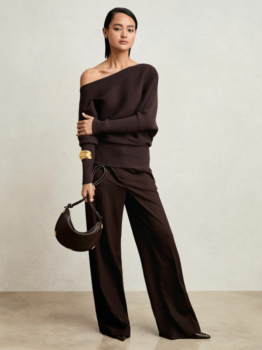 Asymmetric Draped Knitted Jumper Plum | Women