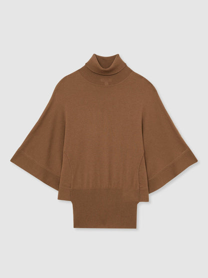 Merino Wool Batwing Roll-Neck Jumper Tan | Women