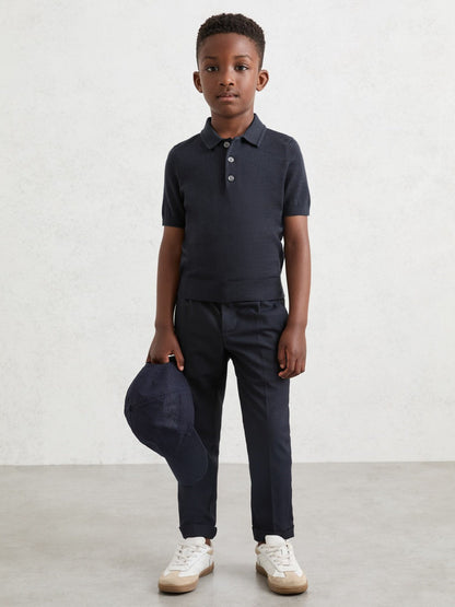 9-13 yrs Merino Wool Short Sleeve Polo Shirt Midnight Navy | Children & Baby