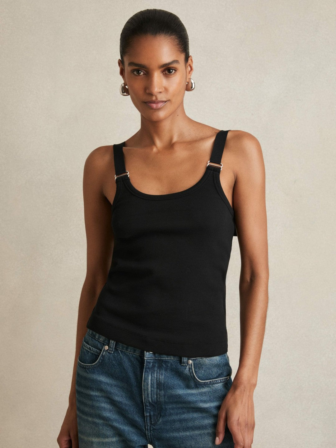Stretch-Cotton D-Ring Strap Vest Black | Women