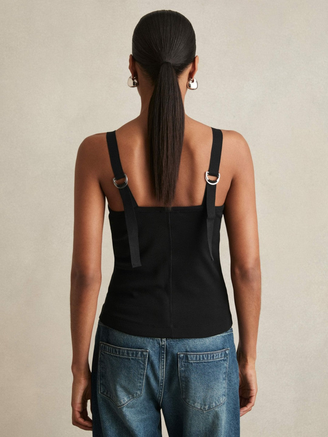 Stretch-Cotton D-Ring Strap Vest Black | Women