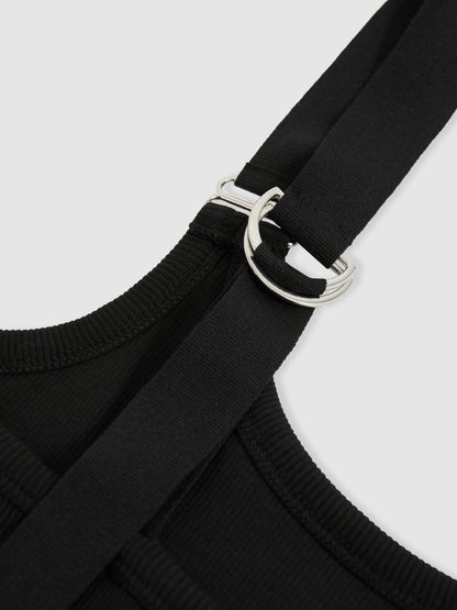 Stretch-Cotton D-Ring Strap Vest Black | Women