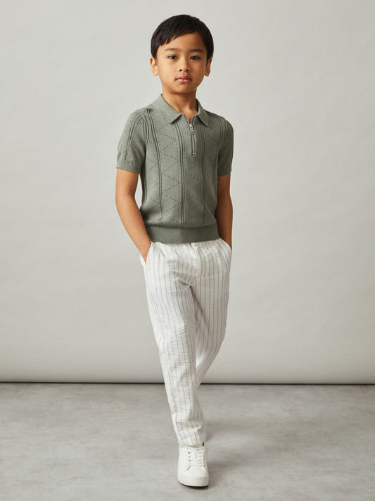 9-13 yrs Half-Zip Pointelle Polo Shirt Sage | Children & Baby